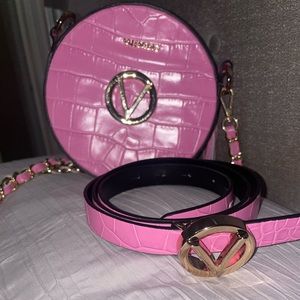 Valentino Pink And Gold Croc Skin Belt